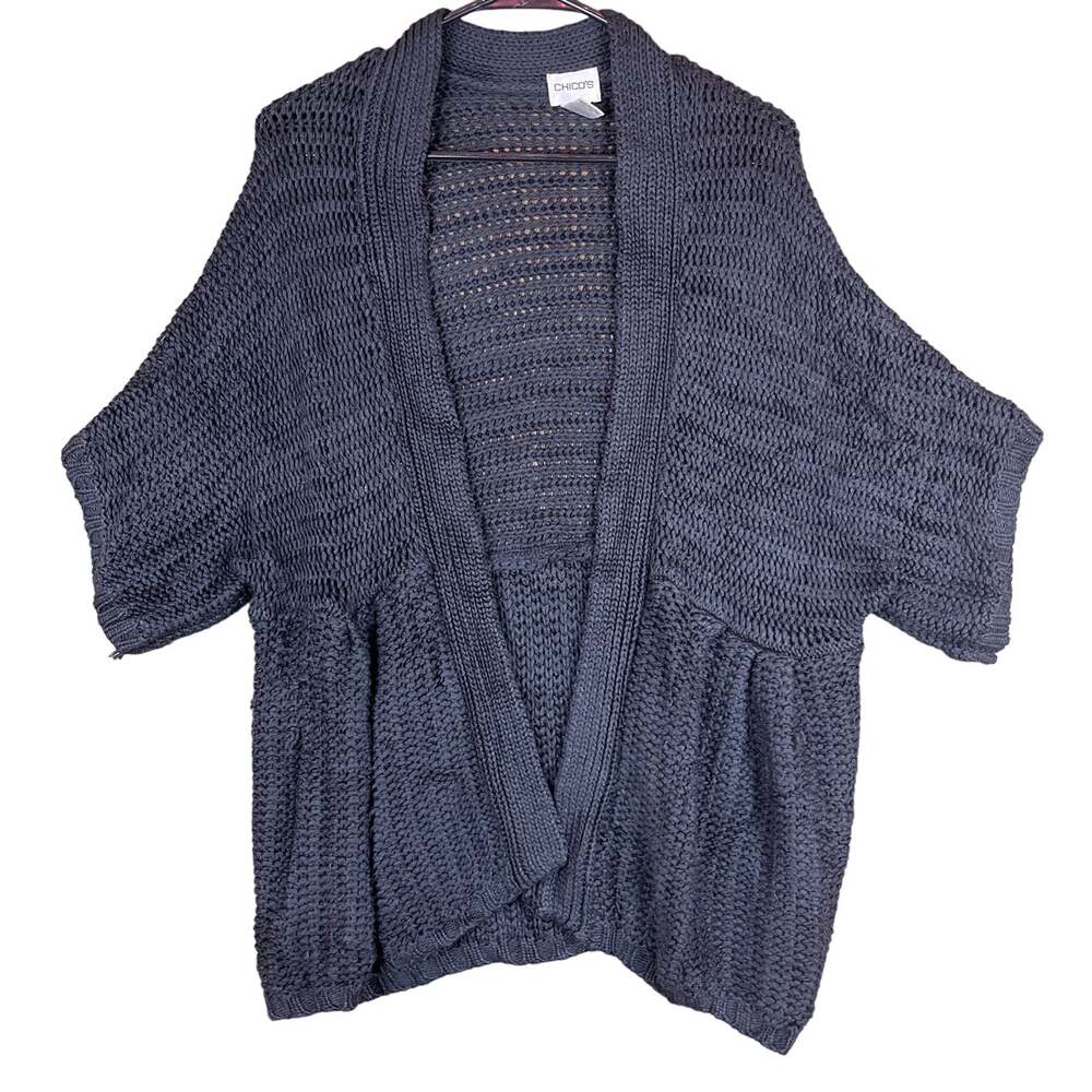 Chicos Womens Sweater Black Cardigan Knit Chunky Open Front Dolman 2 (L)